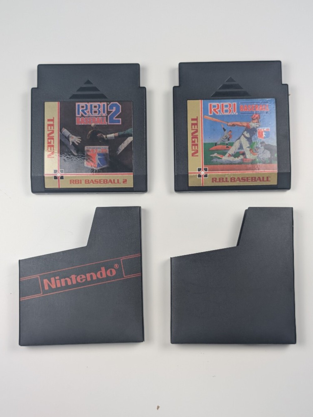 RBI Baseball & RBI Baseball 2 NES Tengen Black Cartridge Lot w Sleeves